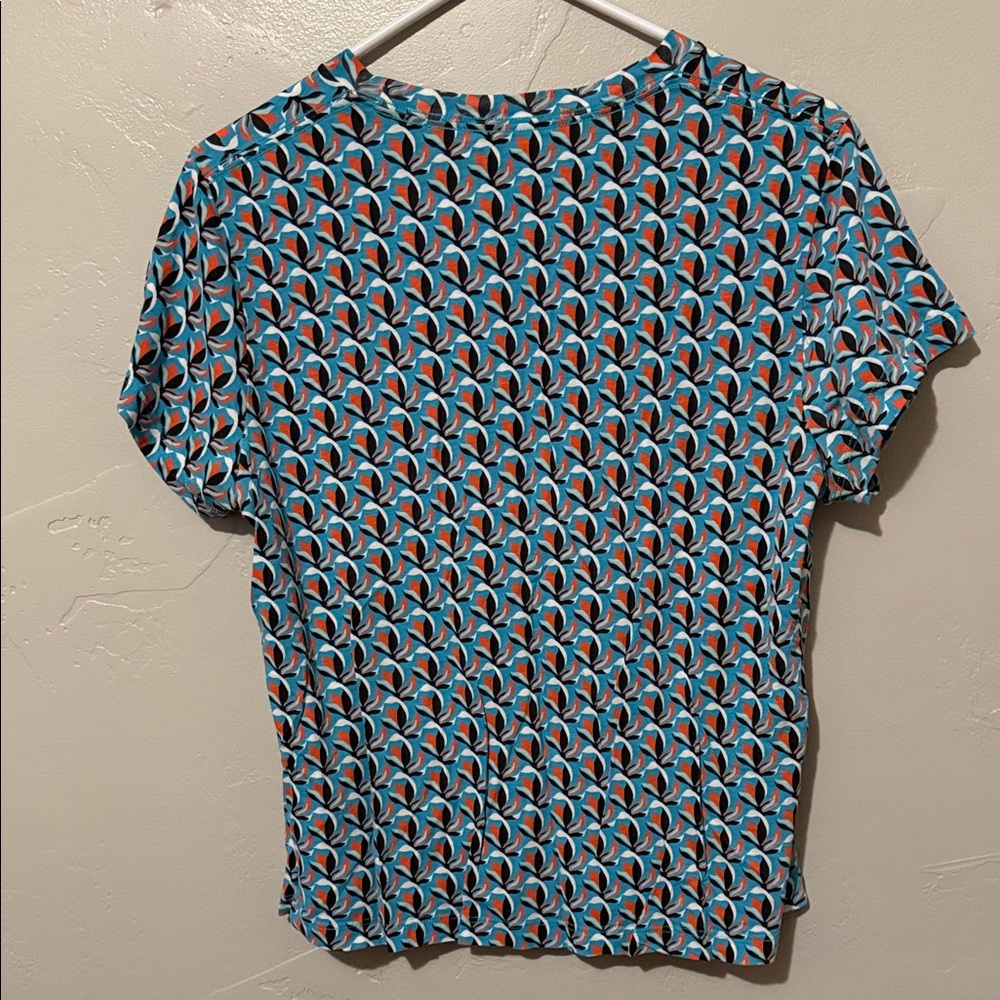 Diane Von Furstenberg Teal Patterned Short Sleeve Top Large - Picture 6 of 7